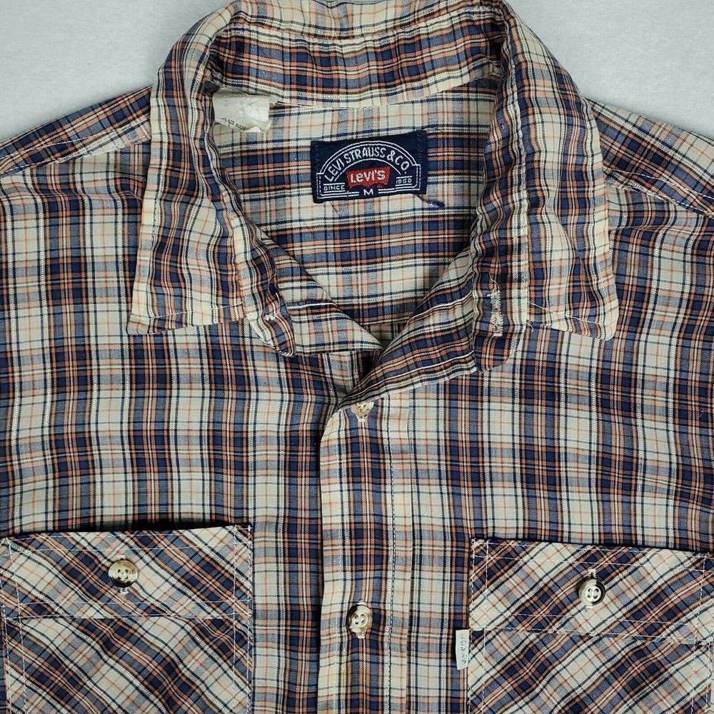Levi Strauss & Co Plaid Western Shirt Vintage Mens Size M Metallic Thread Cowboy